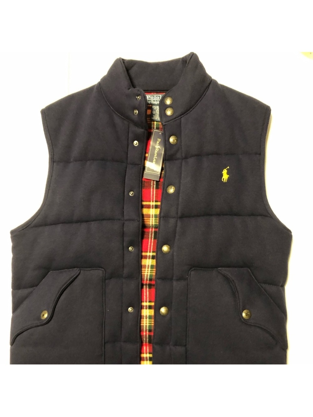 New!  Polo by Ralph Lauren Navy Quilted Vest with Yellow Pony Accent